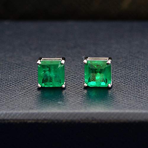 Émeraude boucles d'oreilles coupe carrée 7 mm de joaillerie fine