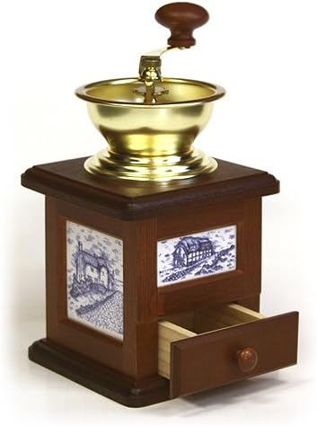 Hues & Brews Brown Delft Blue Farmhouse Coffee Grinder w/Open Hopper | Vintage Style Hand Coffee Mill - 9.5" x 5"