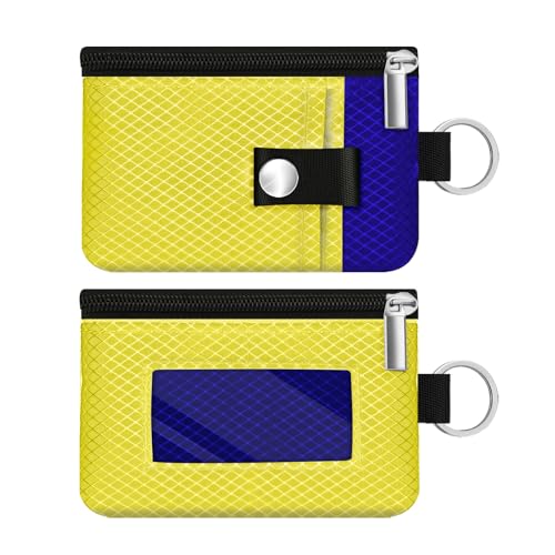 Image of Minimalist RFID Blocking Small Wallet with ID Window,WaterResistant Zip Id Case Wallet with Lanyard Keychain for Cards,Cash,Travel,Women,Men (Lemon Yellow /Sapphire Blue)