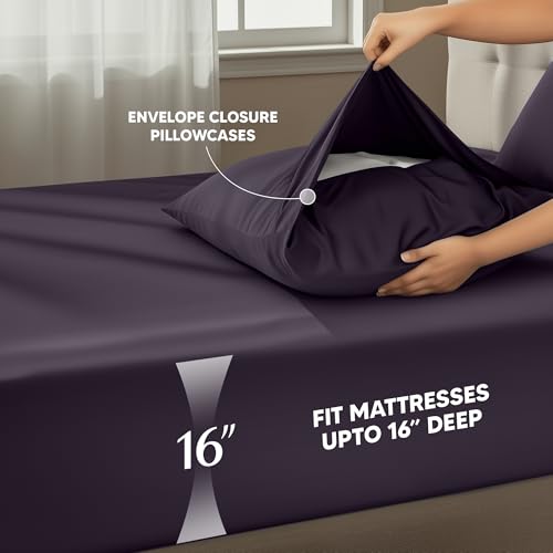 Image of Utopia Bedding Twin Sheet Set - 3 Piece Bed Sheets for Twin Size Bed, Soft and Breathable Microfiber, Includes 1 Fitted Sheet, 1 Flat Sheet and 1 Pillowcase (Dark Purple)