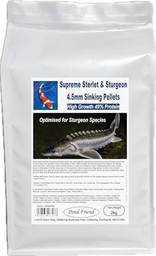Pond Friend Supreme Sturgeon Pellets 4.5mm 2kg - 49% High Protein Sinking Growth Food For Bottom Feeding Pond Fish