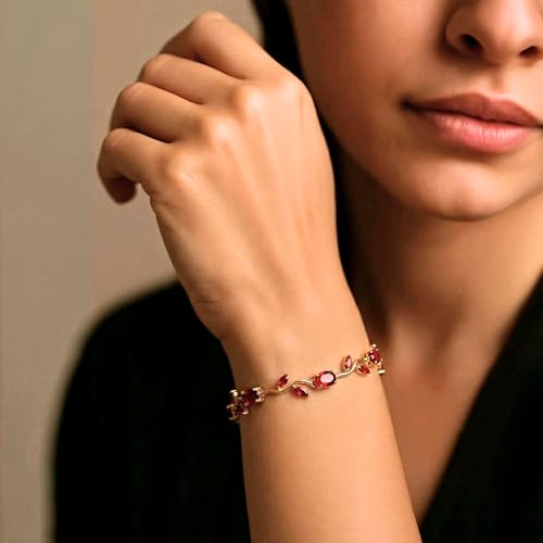 Image of Trend It Anti TarnishTulip Bracelet for Women| Gold Finish Red Crystal Floral Design | Trendy Bracelet For Ladies |Minimalist Jewellery, Gift For Her
