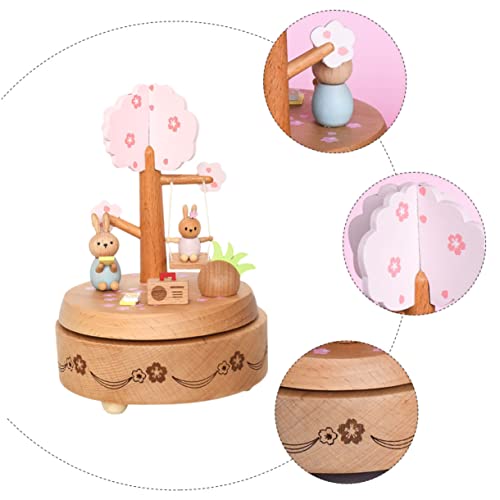 Caja de música de madera de conejo para relajar ambientes y decorar estantes 4