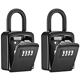 Puroma Key Lock Box, 4-Digit Combination Key Storage Lockbox, Portable Wall Mounted Security Lockbox with Code for Home, Flats, Realtors Garage Spare Keys (2 Pack, Black)
