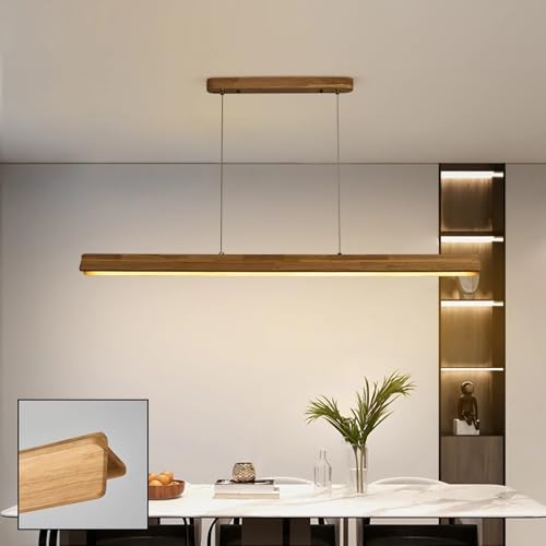 Éclairage îlot de cuisine réglable en hauteur : lustre suspendu bois LED