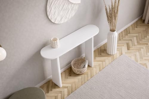 Image of Furniture Modern Solid Wood Console Table with Rounded Edges, Natural Finish, Minimalist Scandinavian Style Entryway Furniture (Style 2, White, 80x30x80 cm)