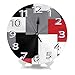 Geometric Decorative Wall Clock with Roman Numeral Hands White,Grey,Black and Red Irregular, Round Durable Lightweight Waterproof for Living Room Classroom Patio Bedroom