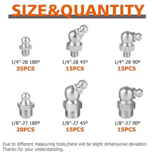 Image of 235 PCS SAE & Metric Grease Fittings Kit Hydraulic Grease Zerk Assortment: 1 /4 inch 1 /8 inch M6 M10 Straight 45 90 Degree, Wrench Kit(7-11mm) for Grease Gun Included