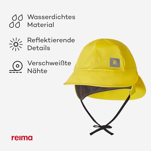 Reima - Rainy Regenhut für Kinder - wasserdichter Kinder Regenhut mit Ohrenschützern, Nackenschutz, verschweißten Nähten, leichtem Polyester, reflektierenden Details, maschinenwaschbar, Yellow, 054