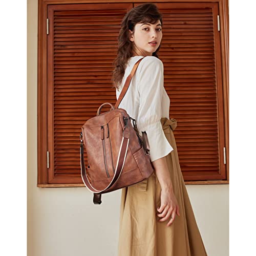 Bromen Women Backpack Purse Leather Anti-Theft Travel Backpack Fashion Shoulder Handbag Brown #TOP1