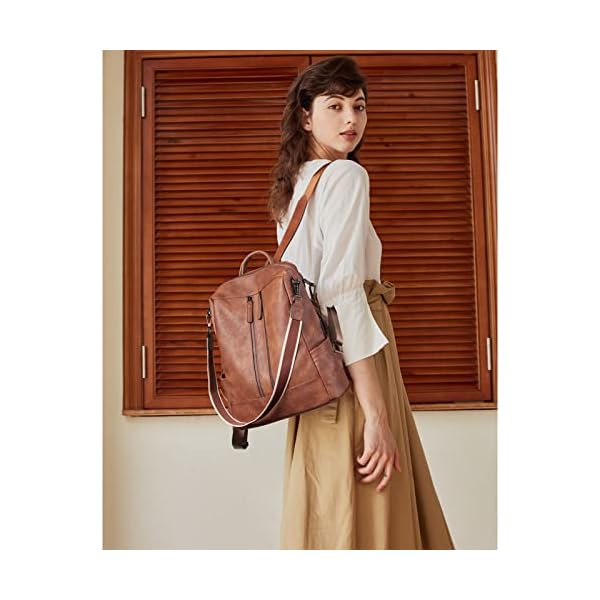 BROMEN Women Backpack Purse Leather Anti-theft Travel Backpack Fashion Shoulder Handbag Brown - Image 3