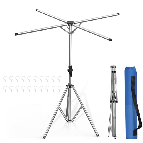 Baoduu Ausziehbar Wäscheständer Turm, Kleiderständer Klappbar, Platzsparend Waschesteständer, Stabil Stahl Rostfrei Wäschetrockner Ständer, Wäschespinne Camping mit Beutel & 20 Haken