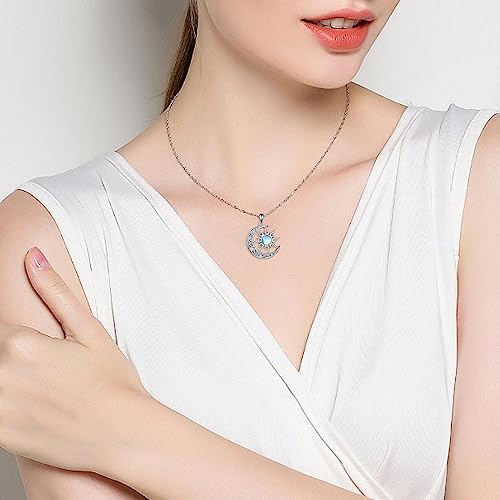 Sun and Moon Necklace for Women 925 Sterling Silver Celtic Crescent Moon Pendant Blue Opal/White Opal/Abelone Shell/Labradorite/Moonstone Jewelry Gift for Teen Girls2