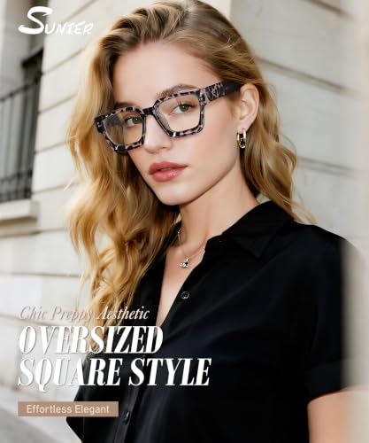Image of Sunier Oversized Thick Square Fake Clear Lens Glasses Women Men 100% UV400