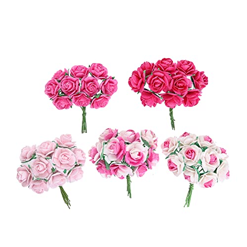 DUONGJAIS BRAND Handmade Mini Mulberry Paper Roses 18 mm Mulberry Paper Flowers Scrapbooking Wedding DIY Craft 50 pcs (Pink Tone)
