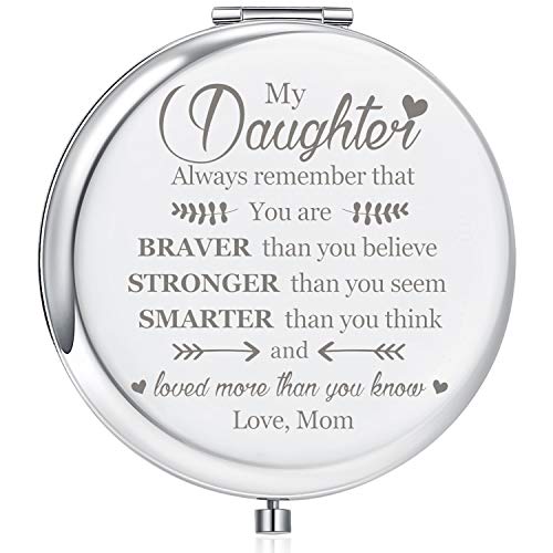 Blulu Daughter Gifts from Mom and Dad, Unique Birthday Gift Ideas for Daughter,Engraved Pocket Makeup Mirror Gifts for Daughters,Graduation Birthday Christmas Gifts for Her (To Daughter from Mom B)