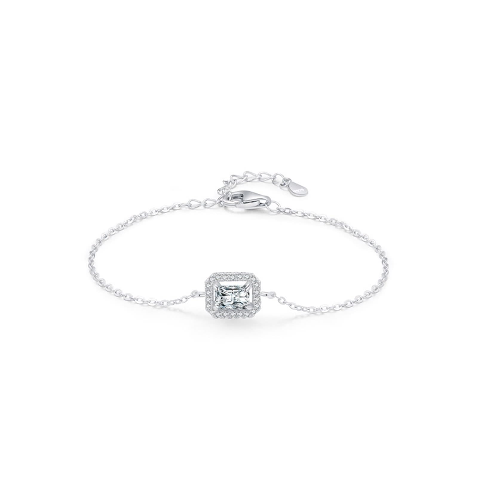 Pulseras de moda para mujer, pulseras de joyería para mujer, cadena con diamante rectangular creado en laboratorio de 0,6 quilates, oro blanco/platino