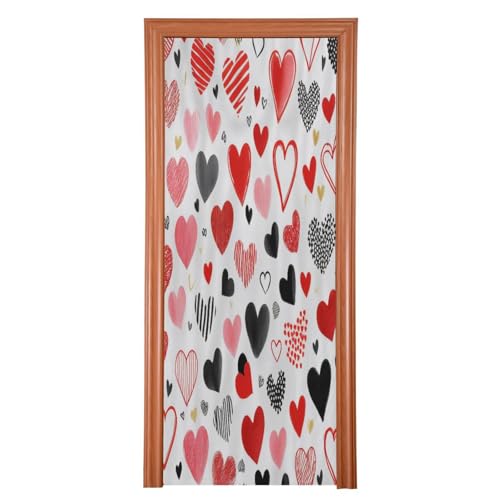 FLildon Red Black Hearts Valentine's Day Door Cover Decoration, Party Accessory Porch Decor for Festive Ornament Room Door Covers 32 x 79 Inch