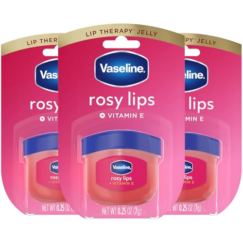 Vaseline Lip Therapy Rosy Lips 3-Pack Moisturizing Lip Balm for Very Dry Lips in Mini Jars 0.25 Oz.
