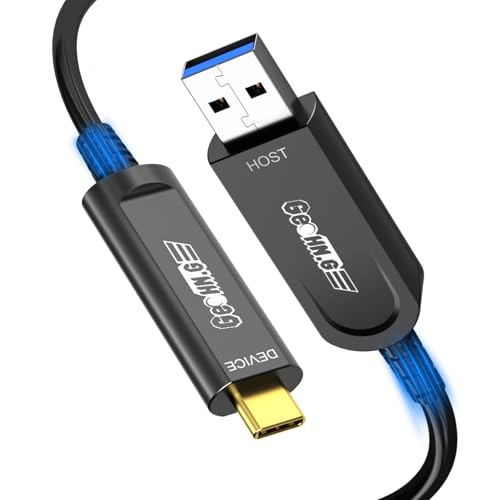 GeoHN.G Cable de fibra óptica USB A a USB C de 10 m, USB 3.2 10 Gbps, cable de extensión USB C de transferencia de datos de larga distancia para VR, cámara, mini PC, laptop, cámara web, impresora y