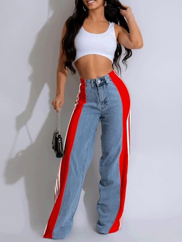 Y2k High Waisted Straight Jeans for Women - Colored Baggy Pants 2000s Style3