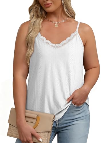 Eytino Womens Plus Size Tank Tops Summer Casual V Neck Sleeveless Top Loose Fit Basic Tunic Shirts 3X White