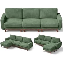 Vesgantti L-Shaped Modern Sofa, Modular Sectional Cloud Couch with Ottoman, Comfy Corduroy Deep Seat Sofa for Living Room, Bedroom and Apartment, Green