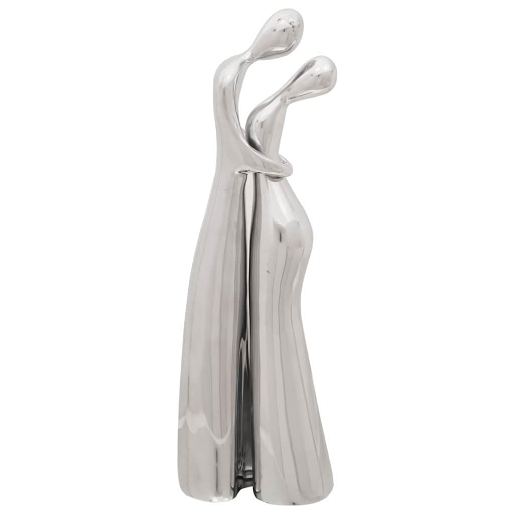 Silberne Figur Skulptur aus Aluminium, Hochglanz Statue 10 x 16 x 49 cm, dekoratives Objekt mit Intarsien für Wohnzimmer, Regal, Kaminsims, Fensterbank und Eingang