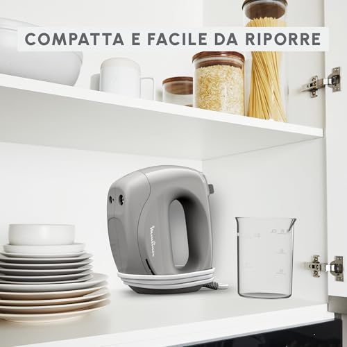 Moulinex Easy Max, Sbattitore Elettrico Compatto, 5 Velocità, 300 W di Potenza, Colore Pepper, Accessori Lavabili in Lavastoviglie, HM262B - Immagine 4