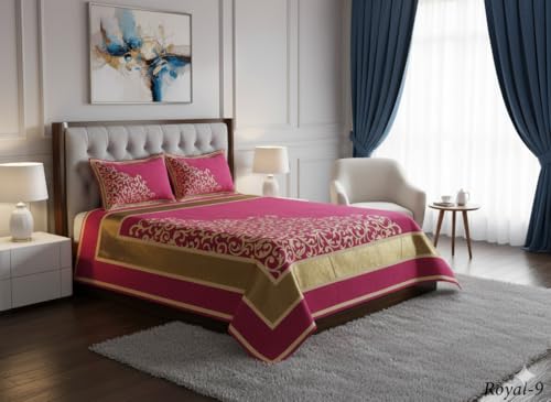 Image of Fresh from Loom King Size Bedsheet Bedsheet Set with 2 Pillow Covers, Abstract Pattern on Chenille 500 TC Fabric, Elegant Bedroom Decor, Comfortable Bed Co 90x100 Inches | Trangle Pink | Chenille