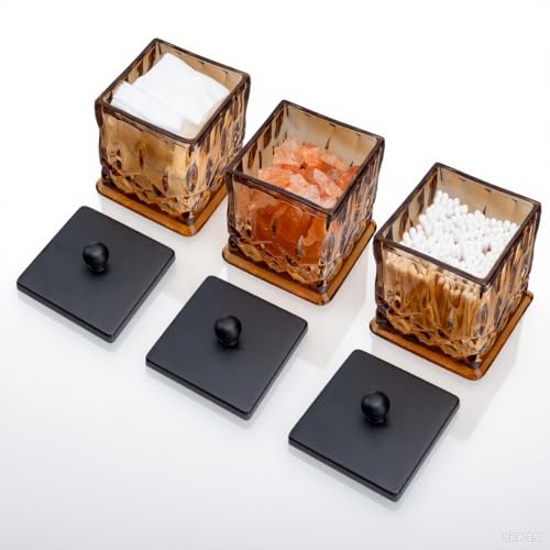 ZIVQEXMURL Qtip Holder,15Oz Amber Glass Apothecary Jars with Matte Black Lids for Bathroom Organization & Desk Storage,Thick Glass Apothecary Jars for Q-Tips,Cotton Rounds,Jewelry,Candy,Square by ZIVQEXMURL - Image 7