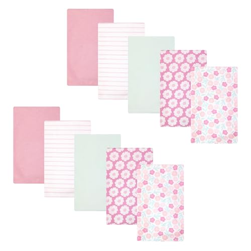 Image of Hudson Baby Infant Girls Cotton Flannel Burp Cloths 10-Pack, Pink Daisies, One Size