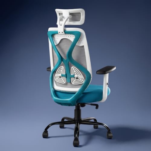 CELLBELL C190 Berlin Office Chair, High Back Mesh Ergonomic Home Office Desk Chair (White - Blue)