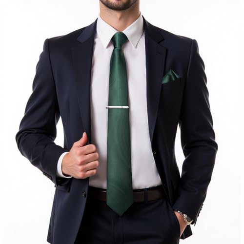 Image of DiBanGu Mens Silk Necktie Solid Color Tie and Pocket Square Cufflink Tie Clip Set Woven Plain Ties for Men Wedding Party