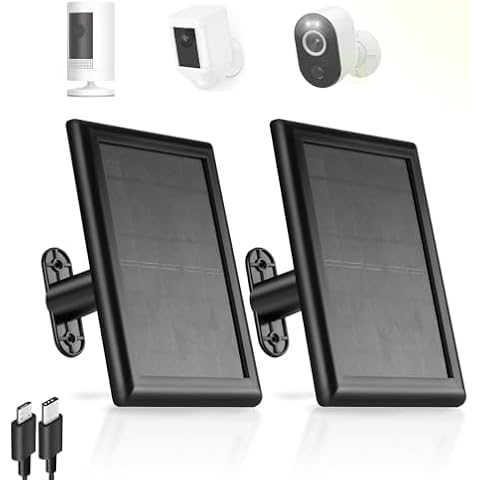 Solar Panel Compatible with Ring Stick Up Cam Battery/Ring Spotlight Cam Battery/Reolink Argus Pro,Includes 3.5mm Plug with USB & Type-C Adapter,5v/2.4W Solar Charging Panel with 4m Cable(2pack,Black) Cover