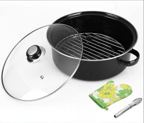 Livmorx 焼き芋器 焼芋鍋 ホーロー石焼きいも器 両手鍋 蓋付きコンロ鍋 ホット鍋、焼 すき焼き鍋 一品万能 煮る 手作り調理ツール 洗いやすい 棒 キッチン用品 24-28cm エナメルカバー 焼き鍋 サツマイモの丸焼き サツマイモとサツマイモの鍋