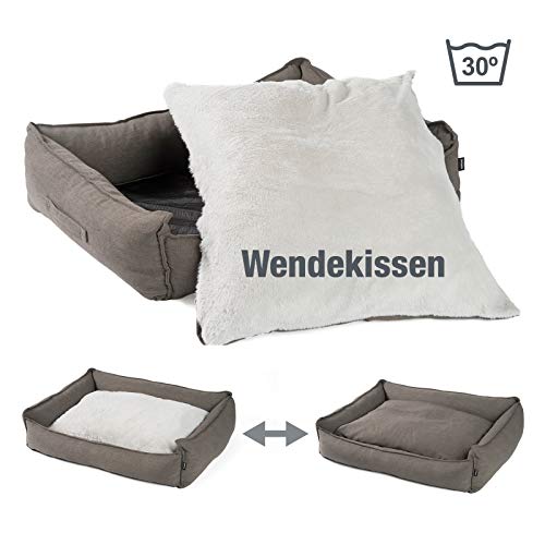 JAMAXX Premium Hundebett in edler Leinen-Optik/Orthopädisch Memory Visco Schaumstoff/Waschbar Bezug Abnehmbar, mit Wendekissen, Hochwertiger Hunde-Korb Hundekörbchen S-XL (120x90 (L), Grey)