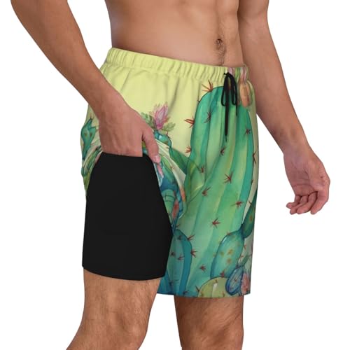 Men's Swim Trunks Quick Dry Board Shorts Funny Cactus Beach Shorts with Pocket Bathing Suits for Men2