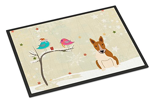 Caroline's Treasures BB2607MAT Between Friends Bull Terrier - Red and White Doormat 18x27 Front Door Mat Indoor Outdoor Rugs for Entryway, Non Slip Washable Low Pile, 18H X 27W