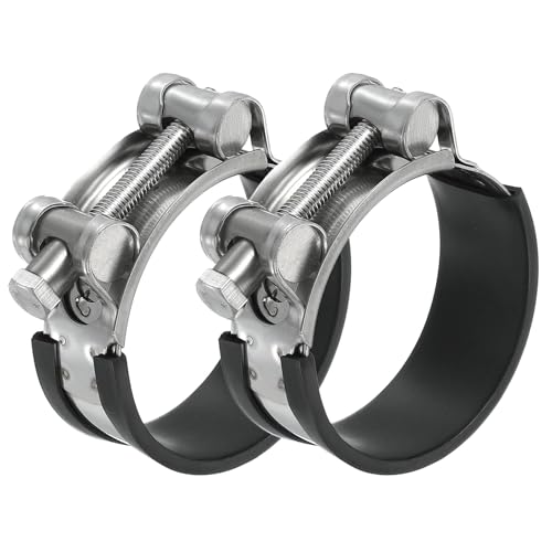 Image of PATIKIL 56-59mm T-Bolt Hose Clamp, 2 Pack Rubber Cushioned Intake Intercooler Pipe Tube Clamps 304 Stainless Steel Radiator Hose Clamp for 2.2"-2.32" Pipe