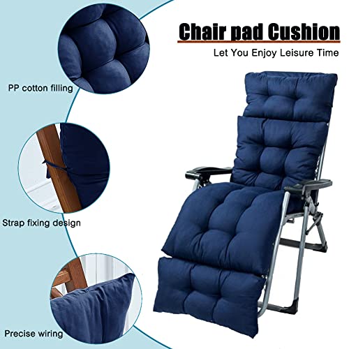 Srutirbo Chaise Lounge Chair Cushions Long Bench Cushion for Outdoor Furniture, All Weather Replacement Indoor Outdoor Padded Recliner Chair Cushion with Non-Slip Back Elastic Sleeve (Navy Blue) - Thumbnail 2