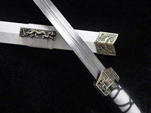 Chinese Sword,Han Jian,Medium Carbon Steel Blade,White Leather Paint Scabbard #TOP3