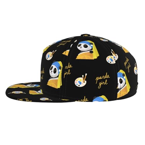 Panda Fashion Flat Brim Baseball Cap â€“ Stylish Unisex Cap with All-Over Print Design â€“ Breathable Lightweight Hat for Daily Wear, Outdoor Activities, and Travel Black3