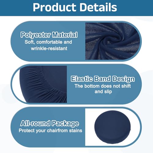 uxcell 2 Pack Stool Covers Round, 11-14 Inch Bar Stool Covers Washable Dustproof Slipcover Seat Cushion with Elastic for Bar Kitchen Living Room Decor, Navy Blue - Image 5