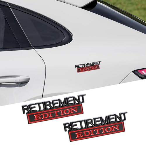 Image of 2 Pcs Retirement Edition Emblem 3D Metal Badge Decal Sticker Fit for Universal Car Truck SUV Side Rear Front Hood Trunk Door (Black Red)