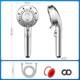berssen Soffione Doccia Anticalcare, Doccino per Doccia 5 Modalità di Spruzzo, Lancia ad Alta Pressione, Doccetta per Doccia Universale Grande(Diametro 100mm+150cm Tubo Doccia, G1/2)