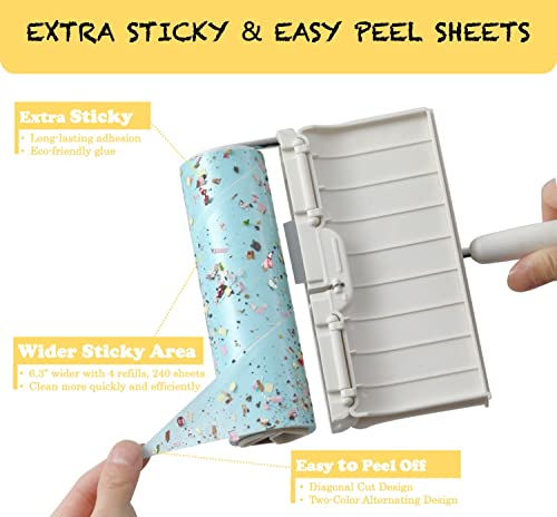 Large Surface Lint Roller Extra Sticky With Extendable Long Handle Dust-Proof Cover 6.3'' Wider 240 Sheets, Lint Rollers For Pet Hair Extra Sticky 400 Sheets #TOP6