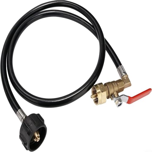 HEIBTENY Manguera adaptador de repuesto de propano de 3.5 pies con válvula de control, línea de extensión de goma y cobre para tanque de 1 libra a cilindro grande, conector de gas para calentador de