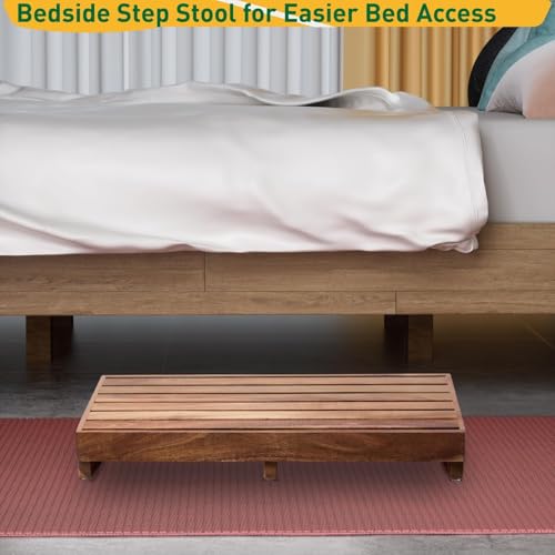 Image of Wooden Step Platform 3.8 inch Height, Outdoor Steps with Non-Skip Pads for Seniors, Acacia Wood Step Stools for Adults, Stool for Bed (No Assembly Required)