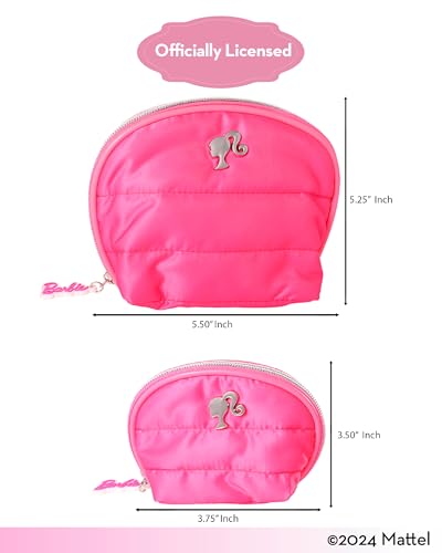 Barbie Pink Makeup Bag Set Official License, Quilted Large and Small Cosmetic Travel Bag, Cute Make Up Bags4
